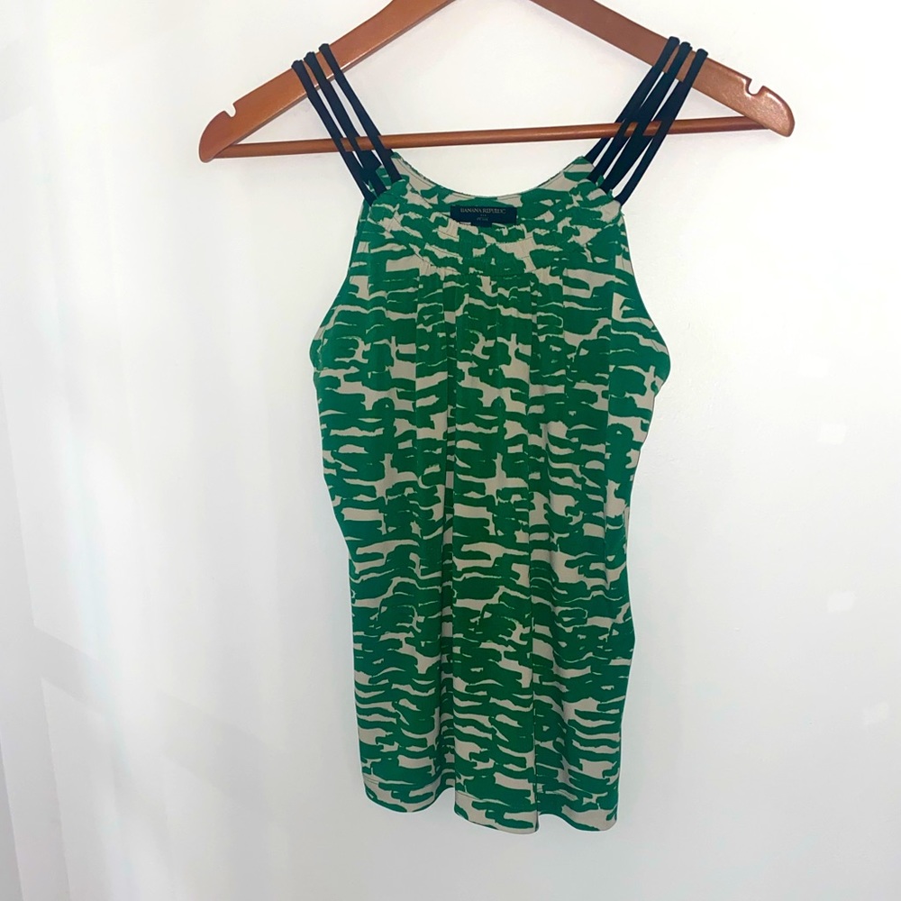 Banana Republic Petites Green & White Print Tank Top Size Small Petites